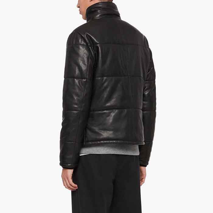 Men’s Leather Puffer Jacket Black - Shearling leather