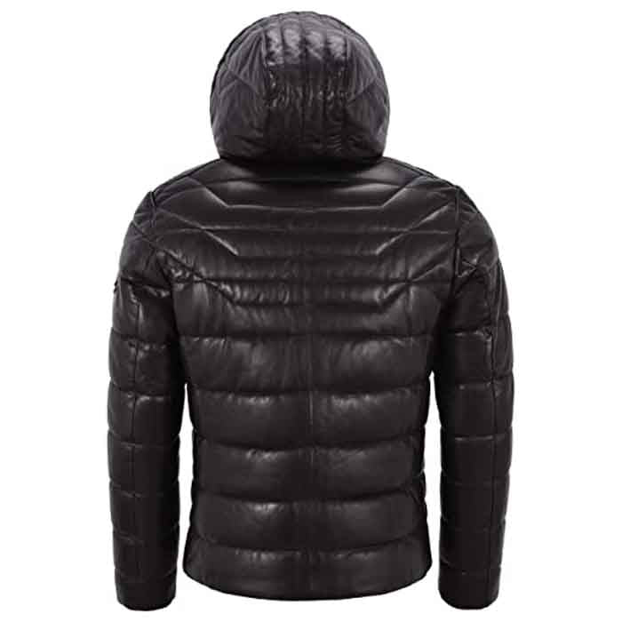 Men’s Real Leather Jacket Puffer Hooded Quilted Design 2021 - Shearling leather