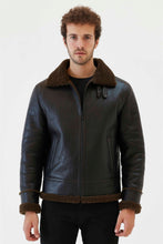 Load image into Gallery viewer, Men Aviator Tobacco Brown Shearling Jacket
