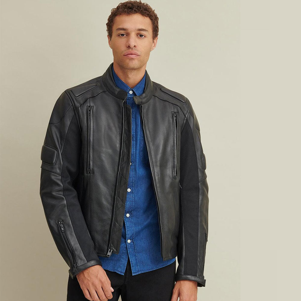 Men's Black Padded Leather Riding Jacket