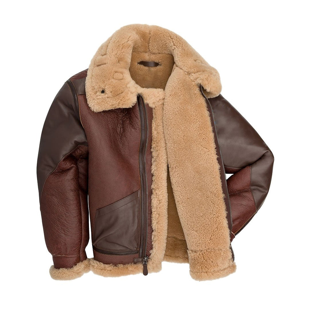B-3 Bomber 1941 Pearl Harbor Brown Leather Jacket - Shearling leather