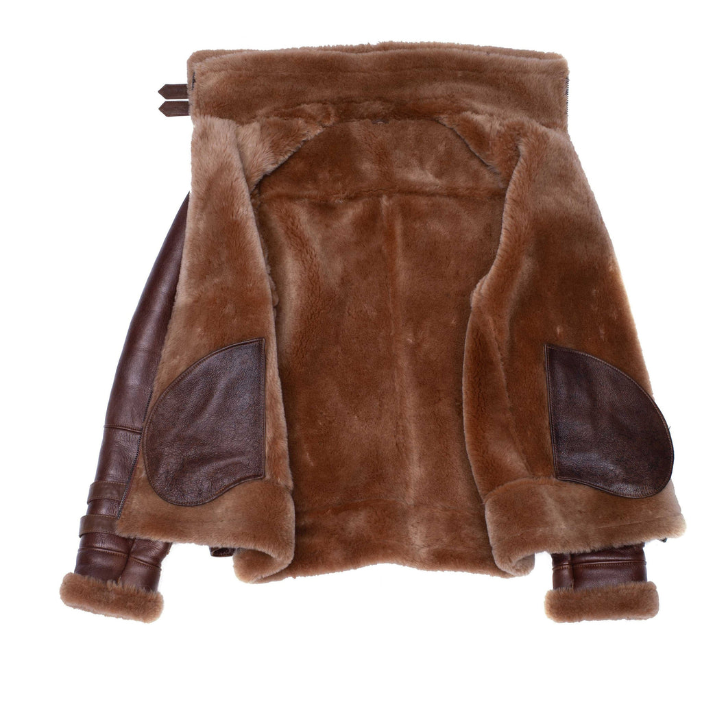 Phan's Brown Aviator bomber shearling jacket with a waist belt - Shearling leather