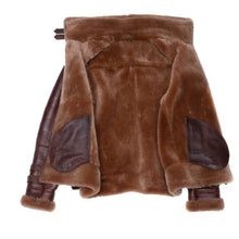 Load image into Gallery viewer, Phan&#39;s Brown Aviator bomber shearling jacket with a waist belt - Shearling leather
