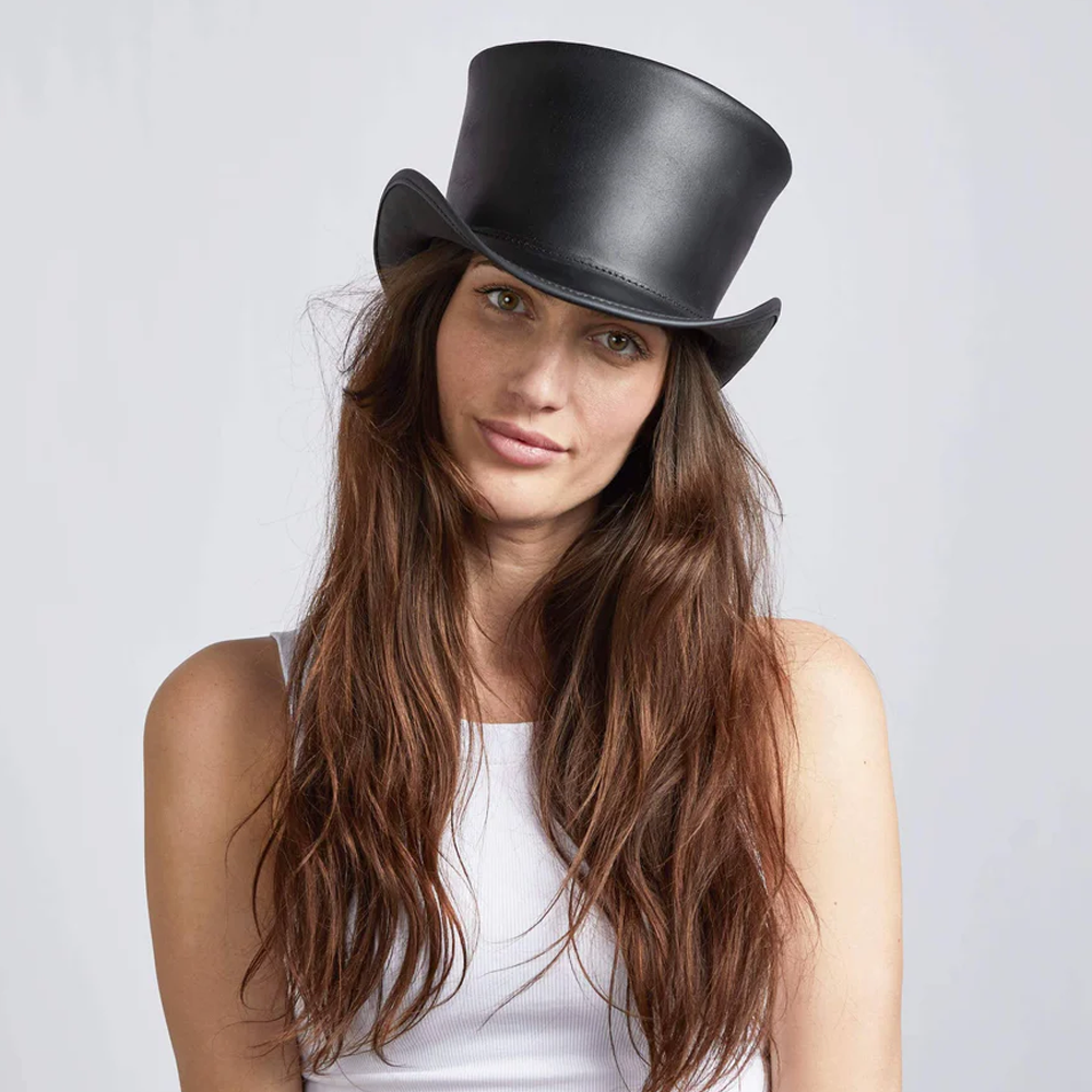New Black Women Handmade Sheepskin Leather Hat