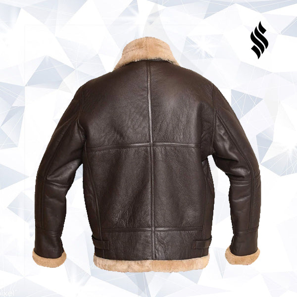 RAF Aviator Bomber Real Shearling Real Sheepskin Brown Leather Jacket - Shearling leather