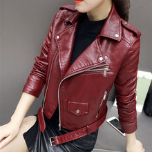 Load image into Gallery viewer, Women&#39;s Leather Biker Red Leather Jacket
