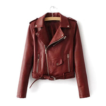 Load image into Gallery viewer, Women&#39;s Leather Biker Red Leather Jacket
