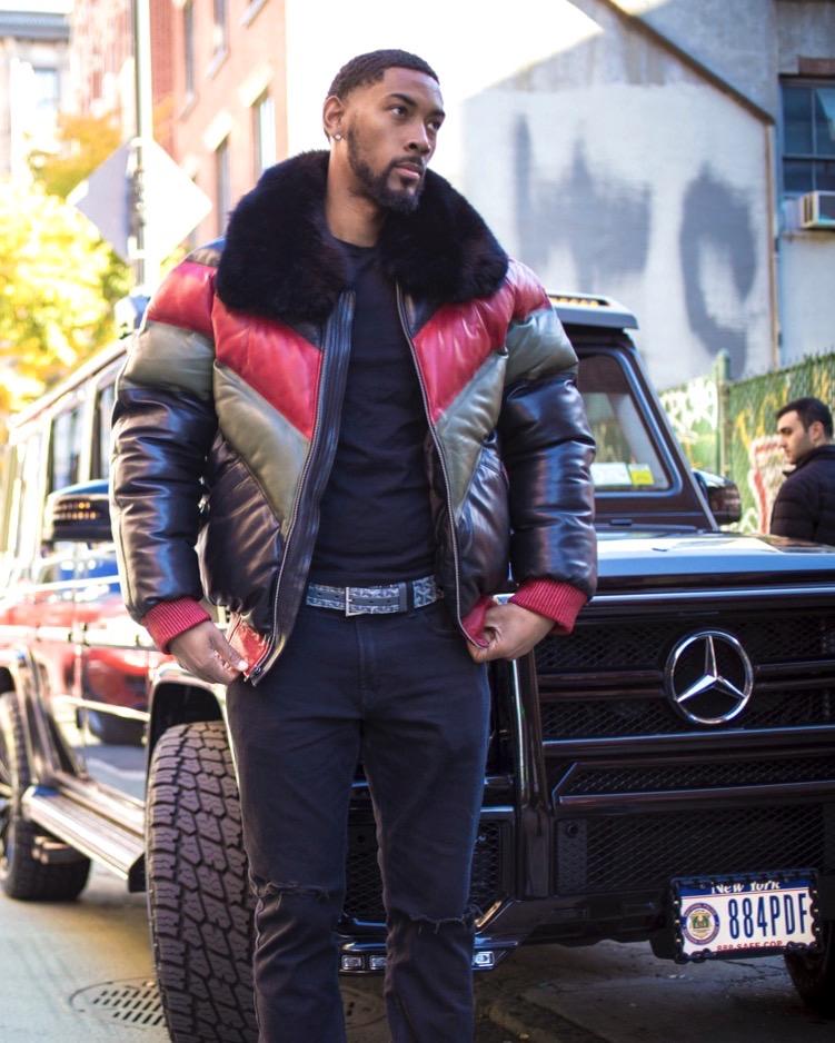 MEN V BOMBER JACKET - MULTI COLOR RED/GREEN/BLACK - Shearling leather