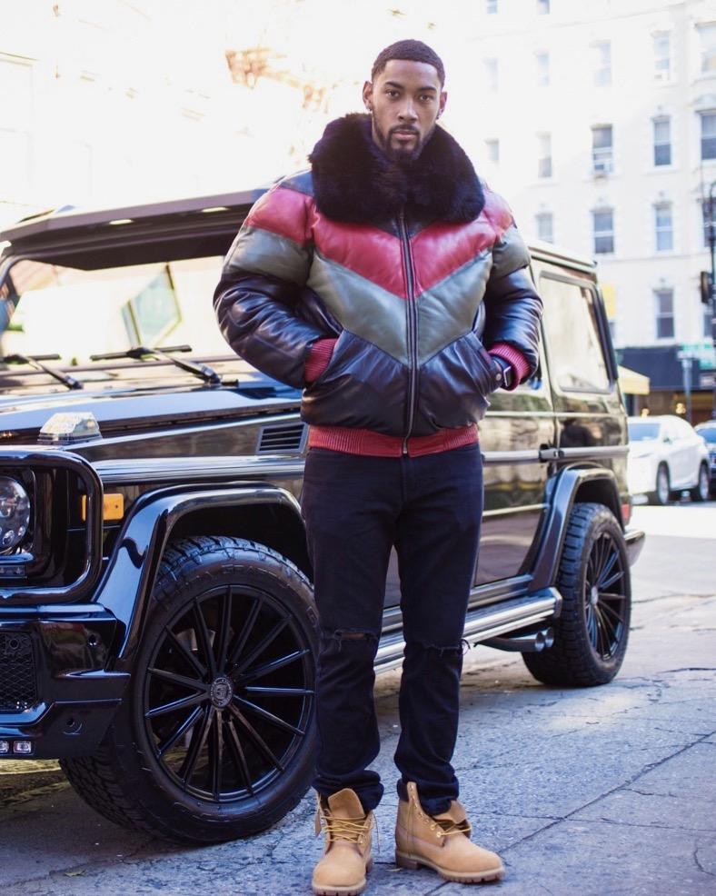 MEN V BOMBER JACKET - MULTI COLOR RED/GREEN/BLACK - Shearling leather