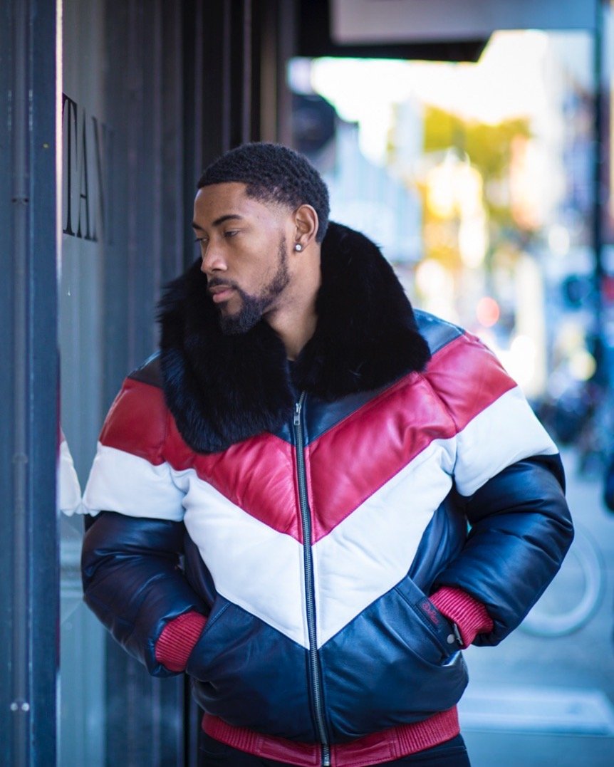 MEN V BOMBER JACKET - MULTI COLOR RED/WHITE/BLUE - Shearling leather