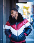 MEN V BOMBER JACKET - MULTI COLOR RED/WHITE/BLUE - Shearling leather
