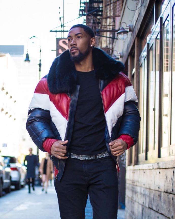MEN V BOMBER JACKET - MULTI COLOR RED/WHITE/BLUE - Shearling leather