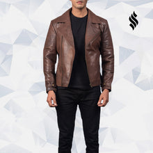 Load image into Gallery viewer, Raiden Brown Leather Biker Jacket - Shearling leather
