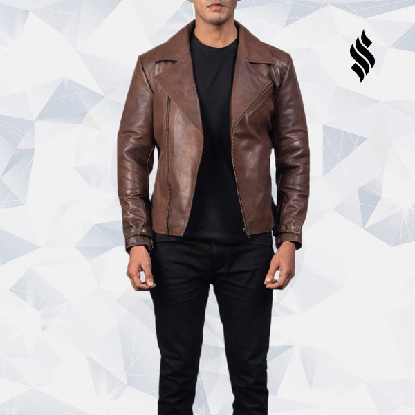Raiden Brown Leather Biker Jacket - Shearling leather