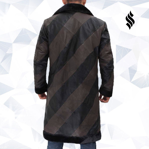 Ralph Two Tone Long Mens Shearling  Leather Trench Coat - Shearling leather