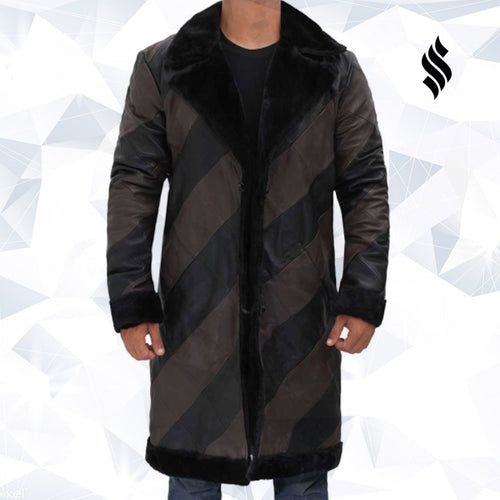 Ralph Two Tone Long Mens Shearling  Leather Trench Coat - Shearling leather