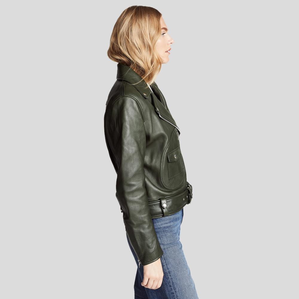 Raqeul Black Biker Leather Jacket - Shearling leather