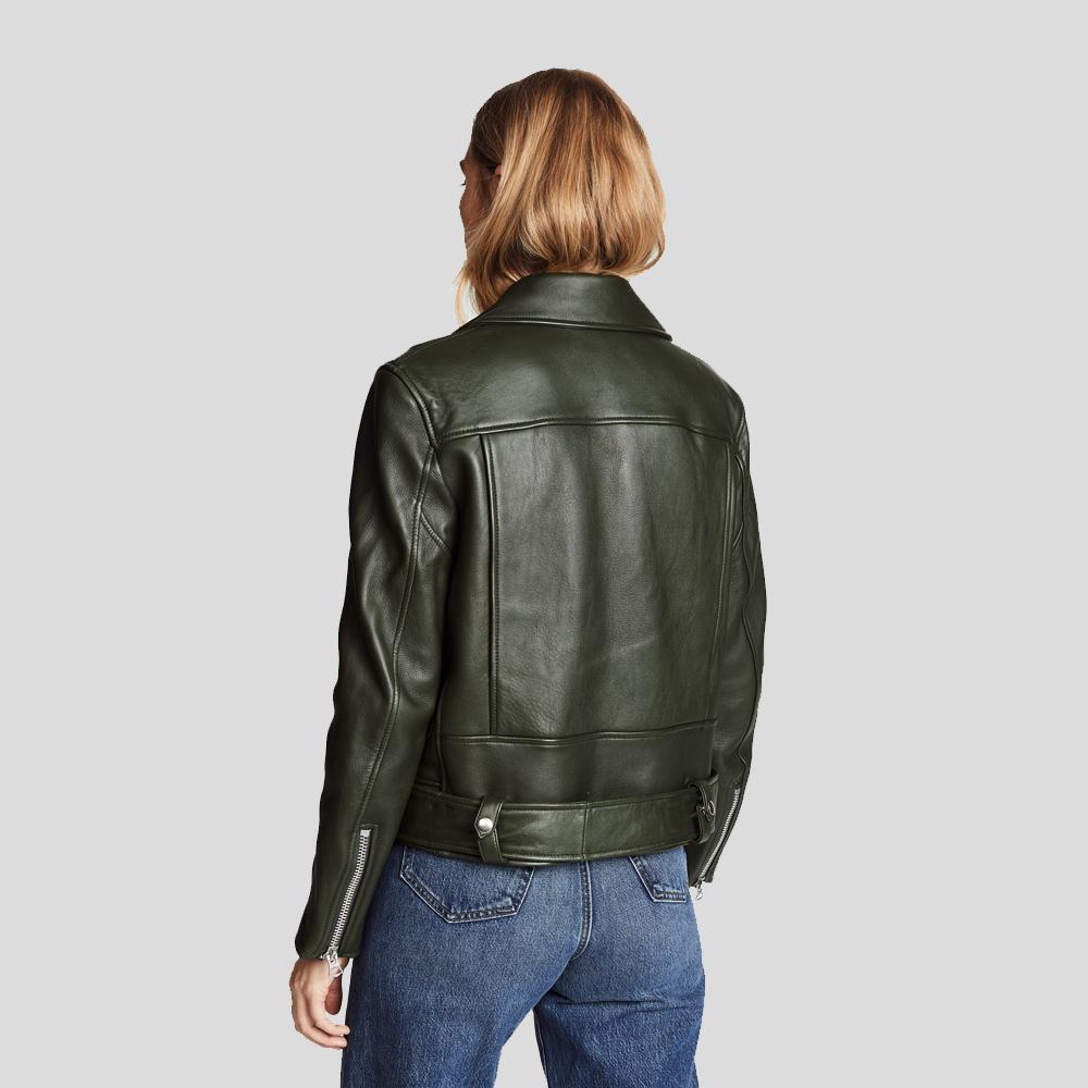 Raqeul Black Biker Leather Jacket - Shearling leather