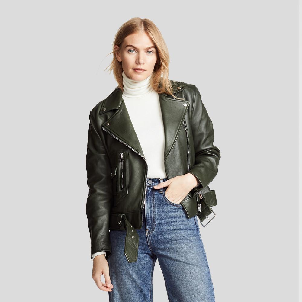 Raqeul Black Biker Leather Jacket - Shearling leather
