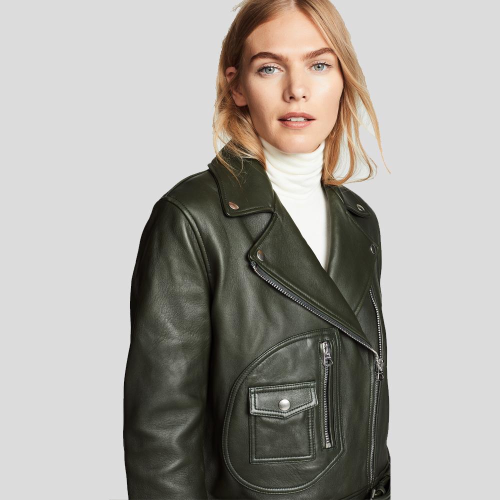 Raqeul Black Biker Leather Jacket - Shearling leather