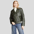 Raqeul Black Biker Leather Jacket - Shearling leather