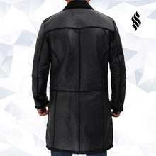 Load image into Gallery viewer, Rockville Mens Black Winter Shearling Leather Trench Coat - Shearling leather
