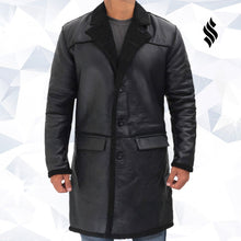 Load image into Gallery viewer, Rockville Mens Black Winter Shearling Leather Trench Coat - Shearling leather
