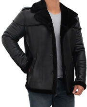 Load image into Gallery viewer, Mens Black Shearling Winter Leather Jacket

