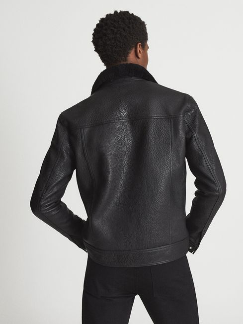 Black Shearling Collar Aviator Leather Jacket | Buy Aviator Jacket Now