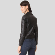 Load image into Gallery viewer, Sandra Black Biker Leather Jacket - Shearling leather
