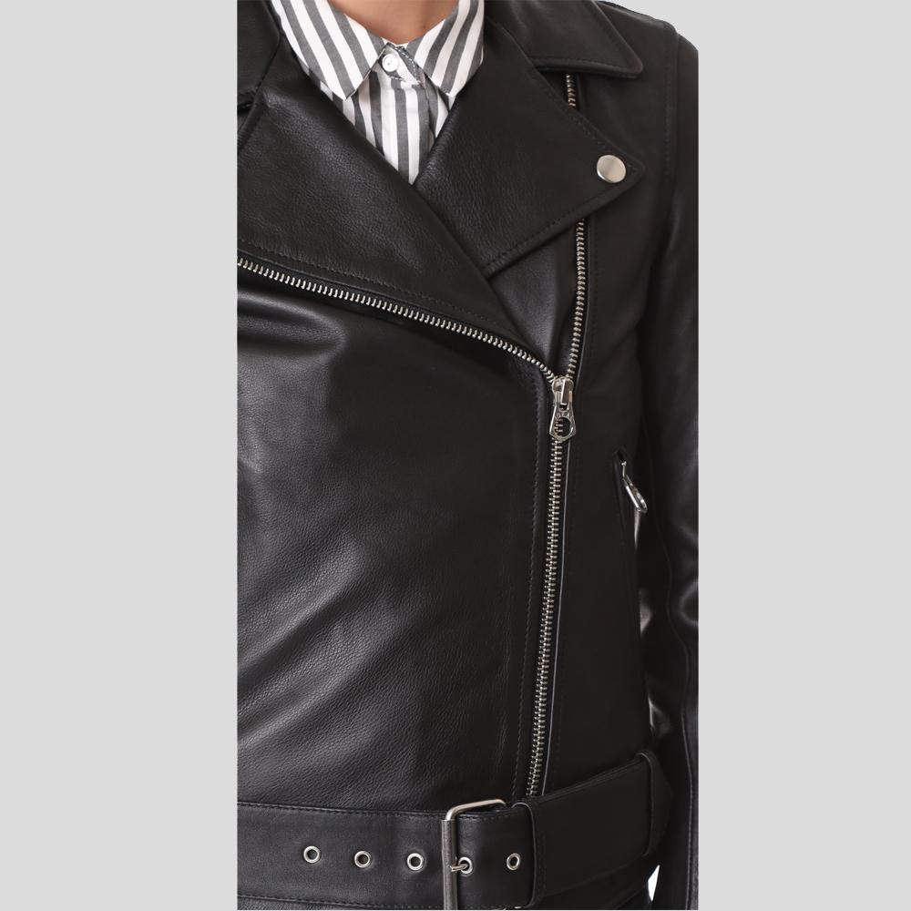Sandra Black Biker Leather Jacket - Shearling leather