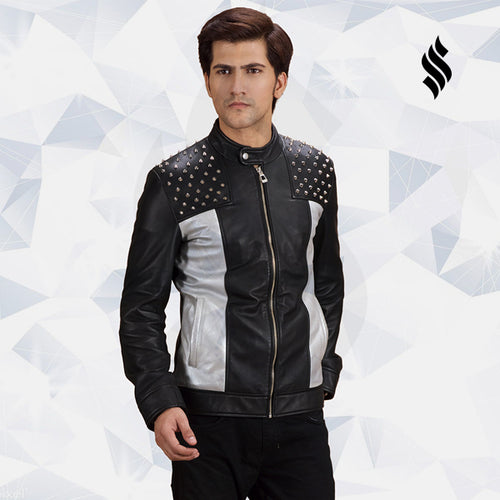 Shapron Studded Leather Biker Leather Jacket - Shearling leather