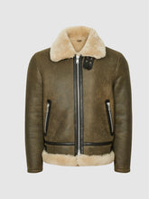 Load image into Gallery viewer, Army Green Shearling Aviator Jacket

