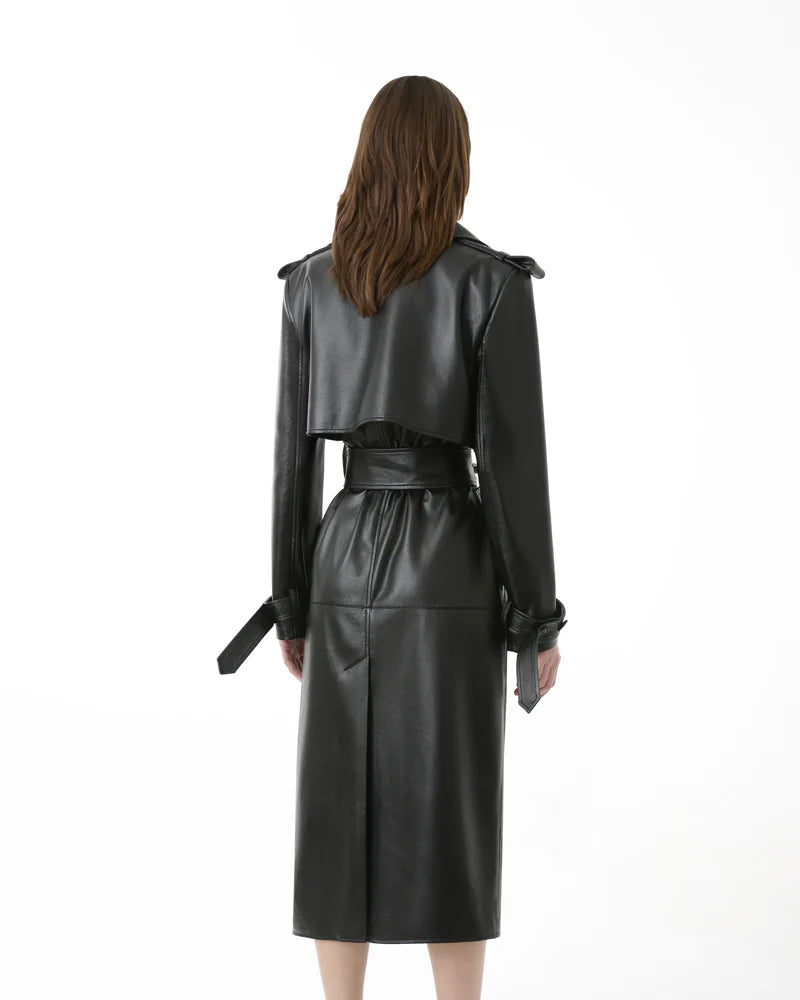Sheepskin Leather Fitted Women Trench Coat 