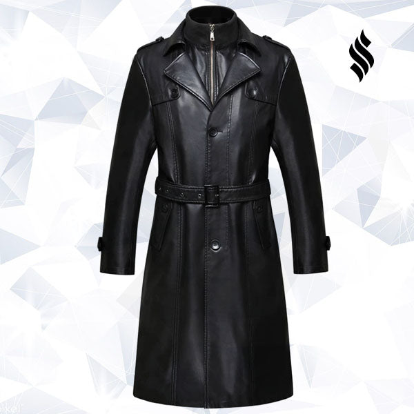 Sheepskin Men Long Leather Trench Coat - Shearling leather