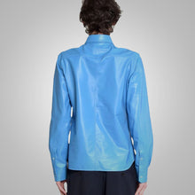 Load image into Gallery viewer, Sky Blue Lambskin Leather Shirt Men

