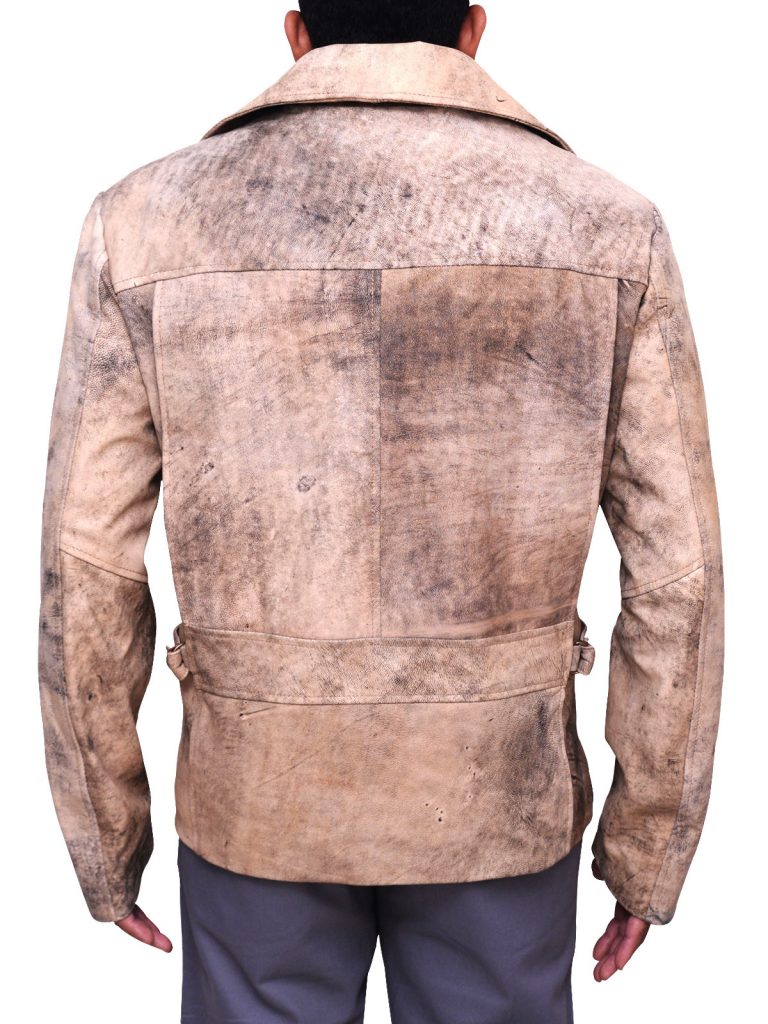 Men Distressed Brown Biker Jacket - Shearling leather