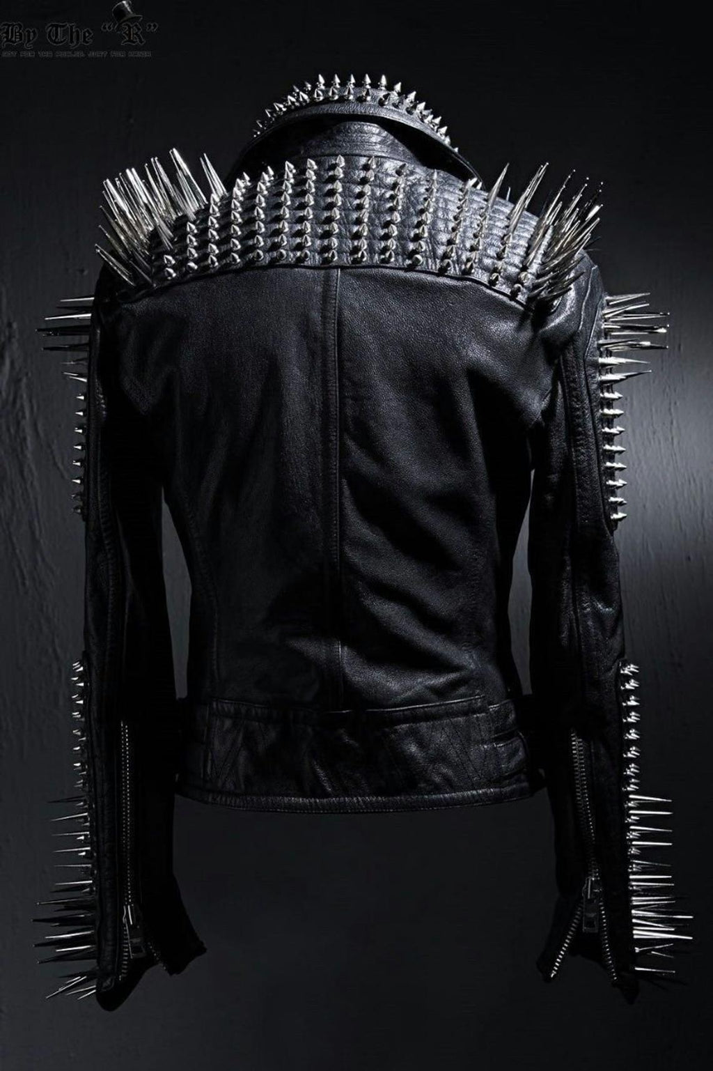 Studded Leather Jacket Women Handmade Full Black Punk Silver Long Spiked - Shearling leather