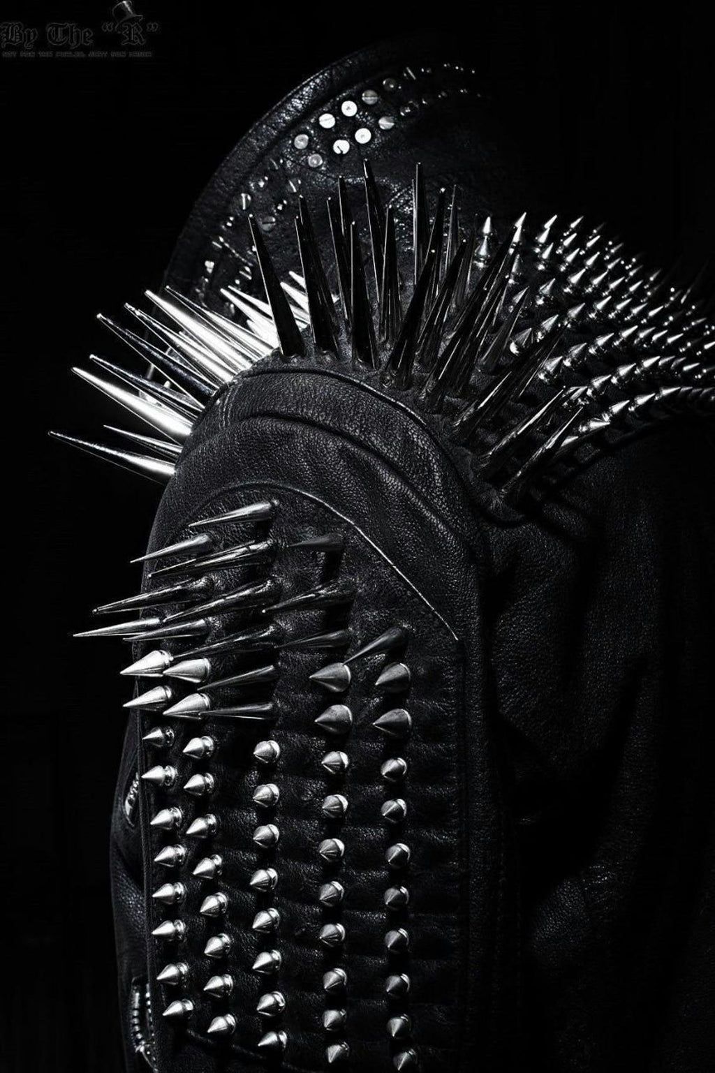 Studded Leather Jacket Women Handmade Full Black Punk Silver Long Spiked - Shearling leather