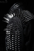 Load image into Gallery viewer, Studded Leather Jacket Women Handmade Full Black Punk Silver Long Spiked - Shearling leather
