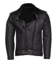 Load image into Gallery viewer, Black on Black Shearling Biker Jacket - Shearling leather

