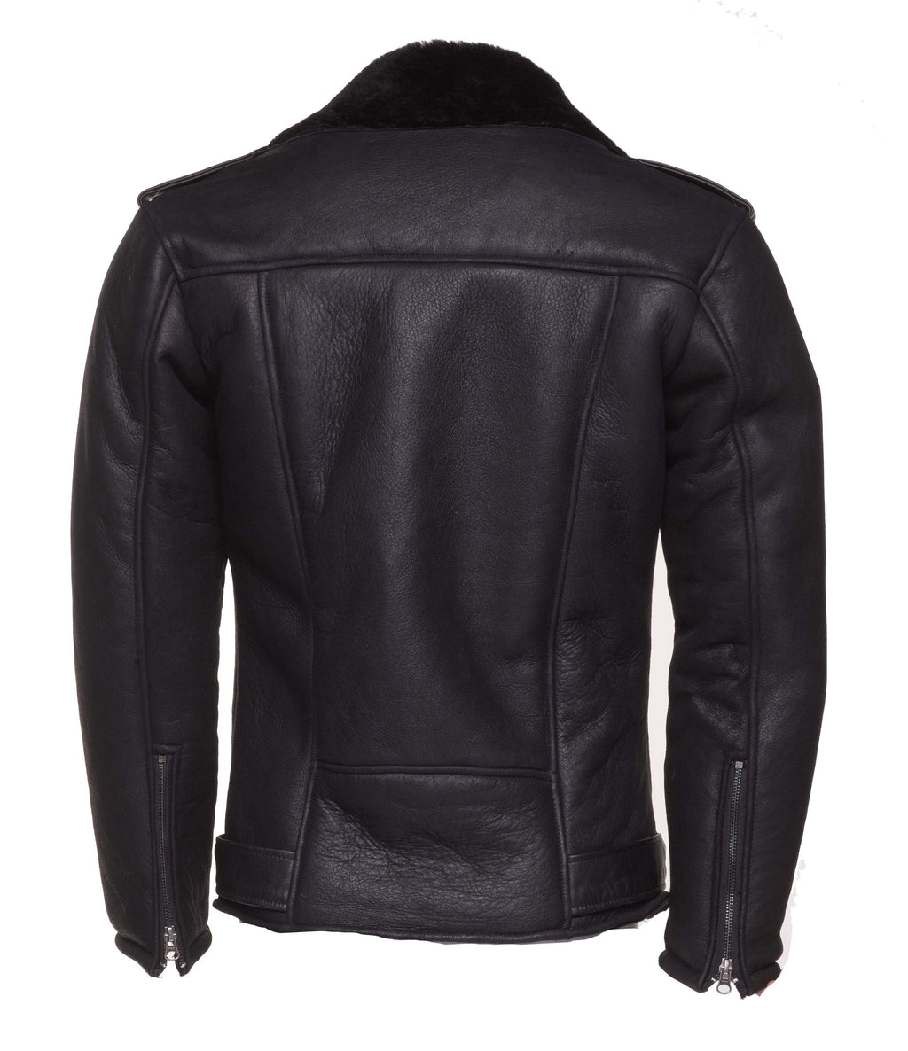 Black on Black Shearling Biker Jacket - Shearling leather