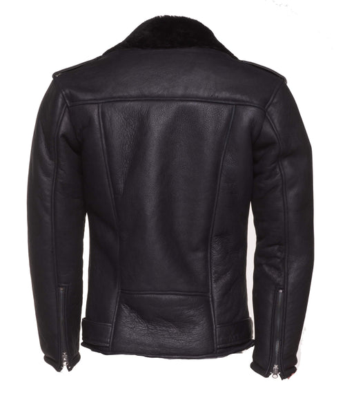 Black on Black Shearling Biker Jacket - Shearling leather