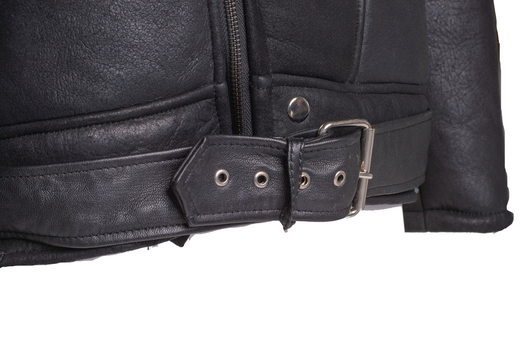 Black on Black Shearling Biker Jacket - Shearling leather