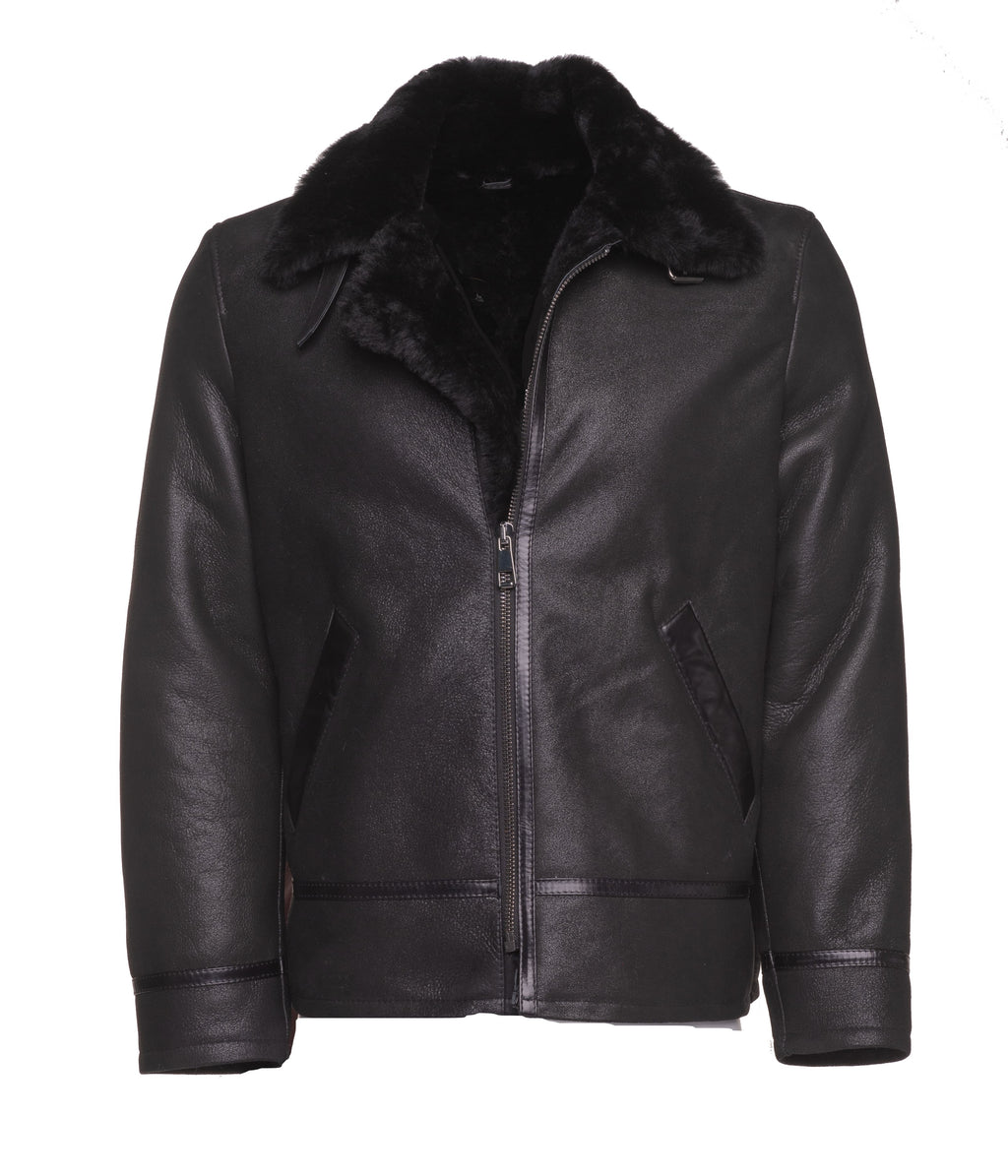 Black B3 Bomber Aviator Shearling Jacket - Shearling leather