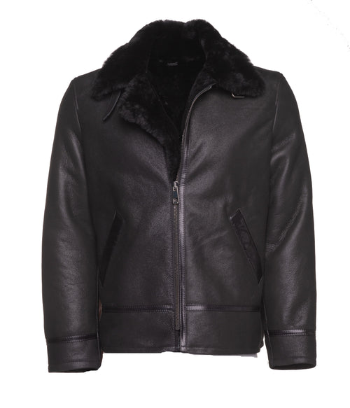 Black B3 Bomber Aviator Shearling Jacket - Shearling leather