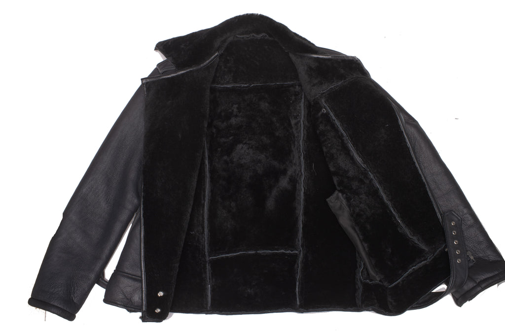 Black on Black Shearling Biker Jacket - Shearling leather