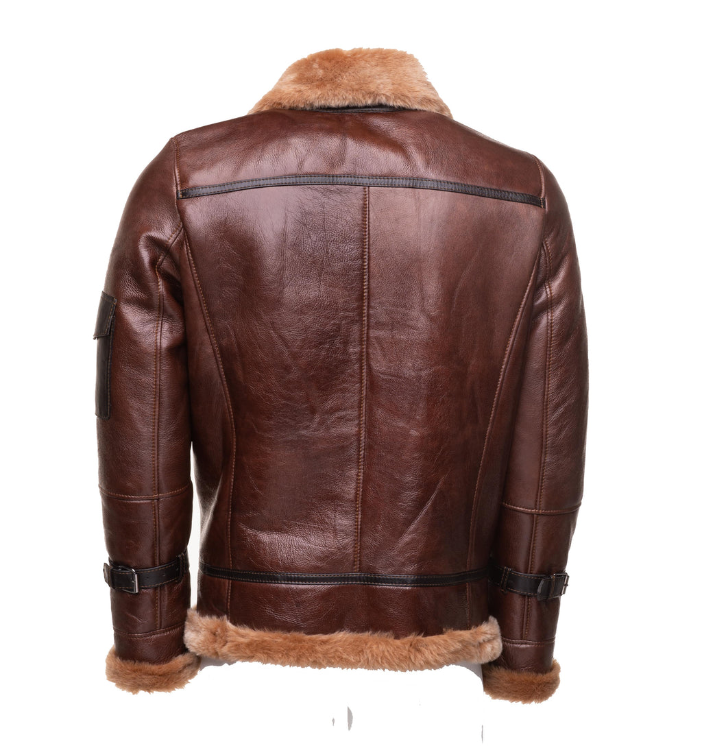 Esa Brown Bomber Sheepskin Shearling Jacket with large pockets - Shearling leather