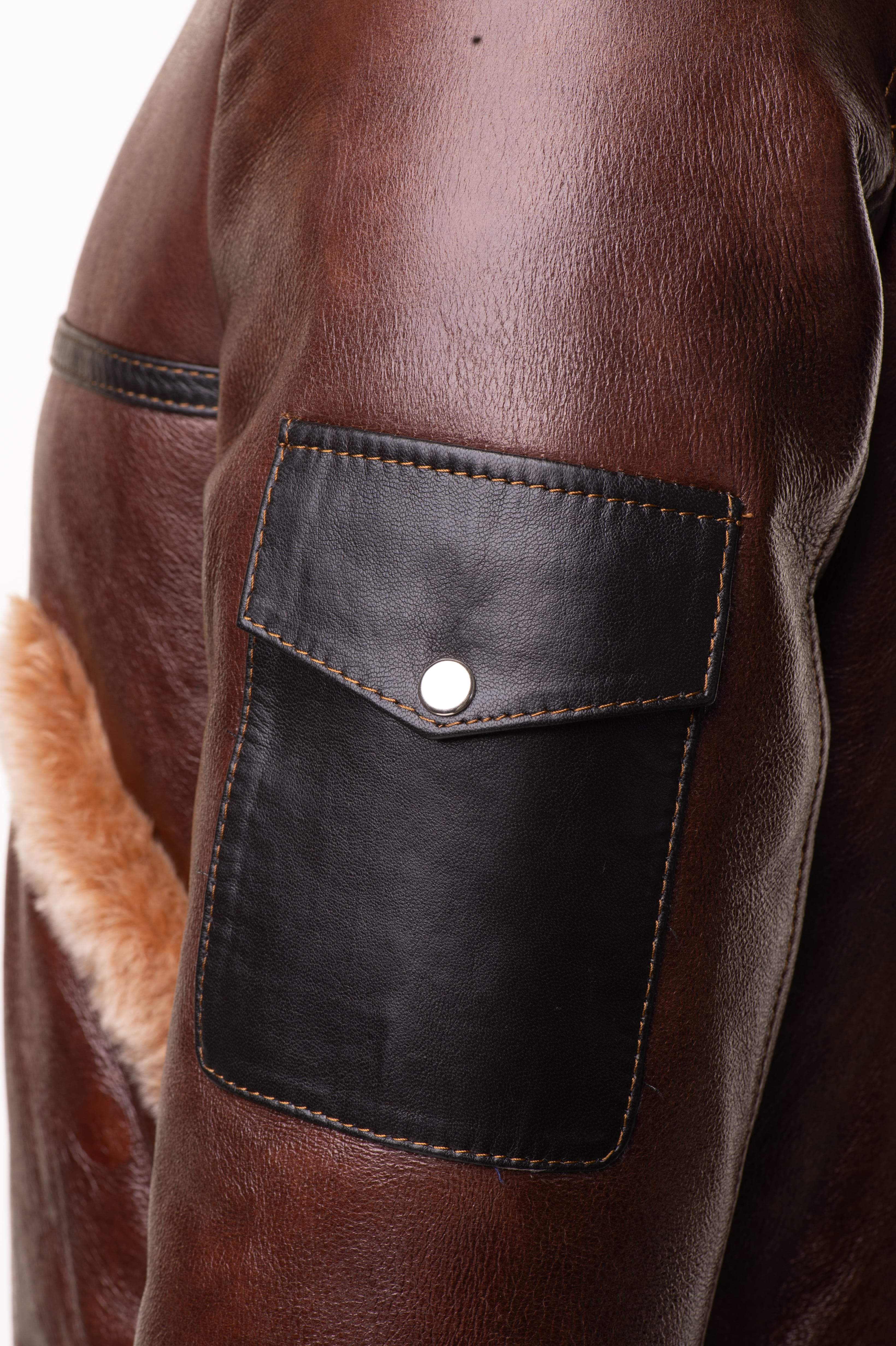 Esa Brown Bomber Sheepskin Shearling Jacket with large pockets - Shearling leather