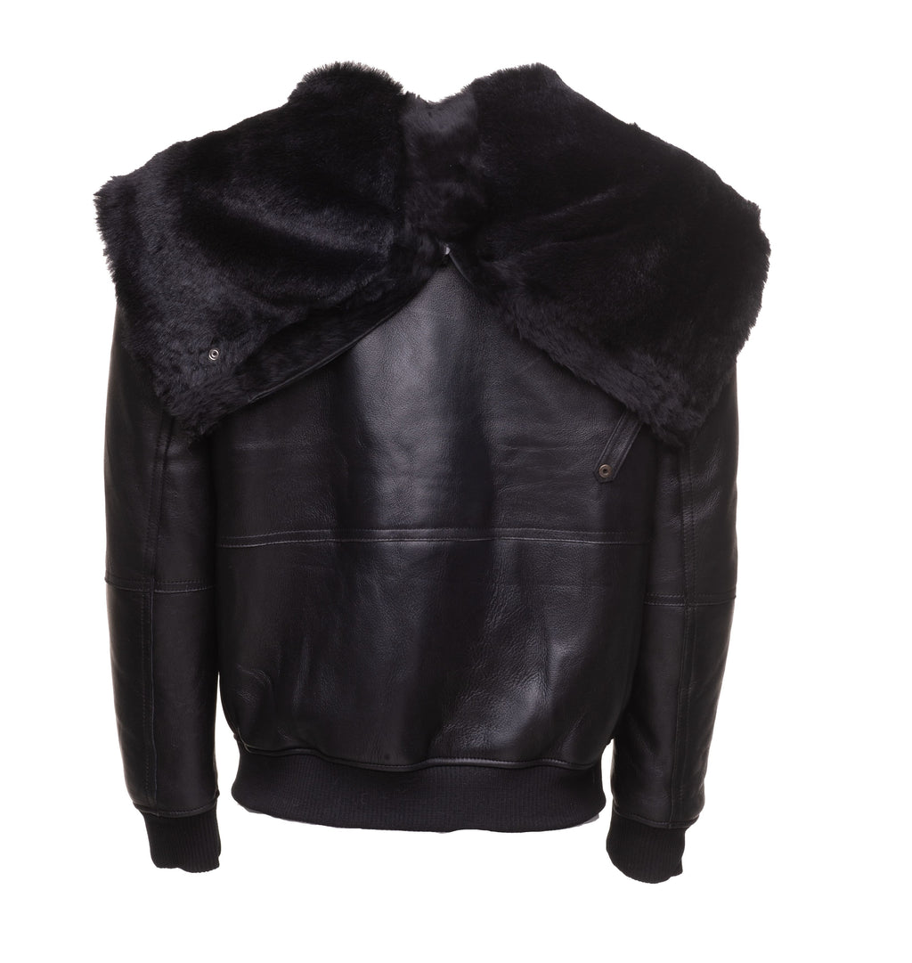 Gregos Varsity Style Sheepskin Shearling Jacket with Large Hoodie - Shearling leather